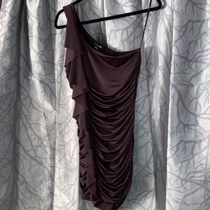 off the shoulder layered brown dress